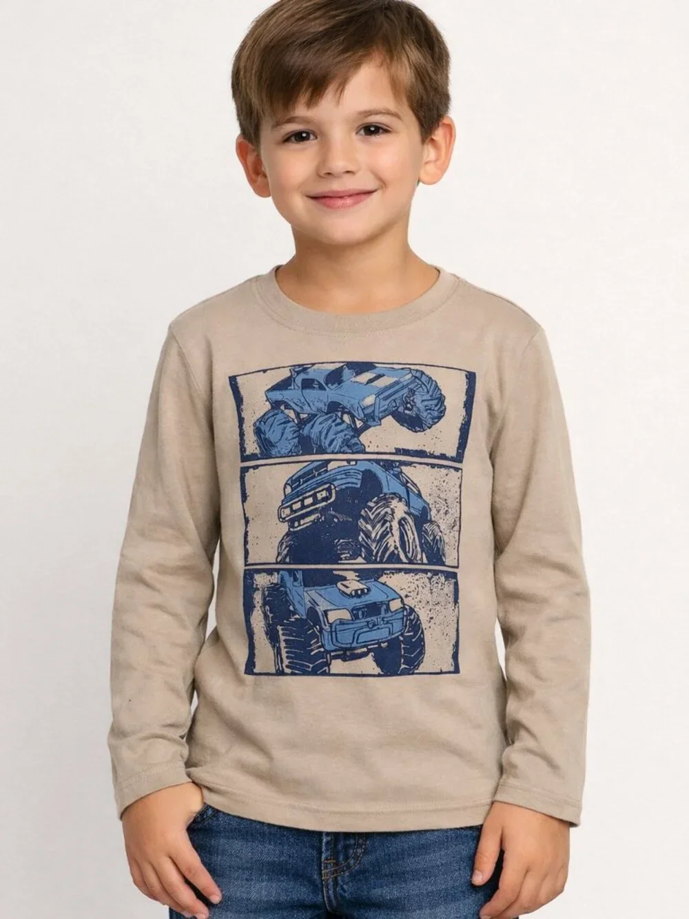 OshKosh Originals Kids Beige Monster Truck Long Sleeve Tee Size 6